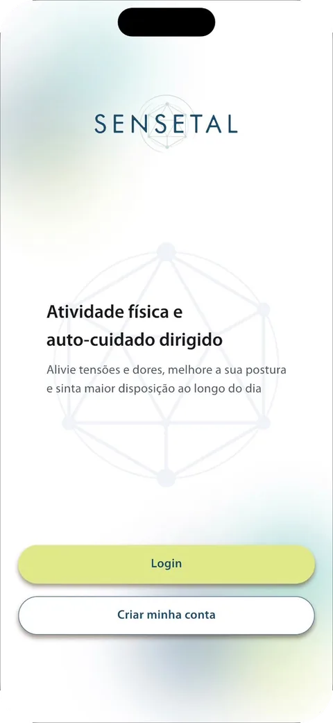 Tela inicial do app SENSETAL: atividade física e autocuidado dirigido